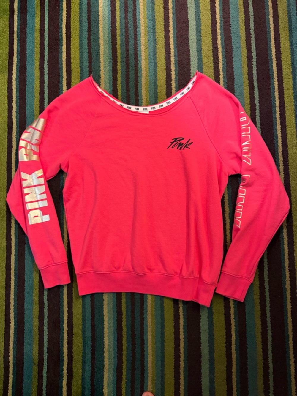 PINK Victoria's Secret Neon Pink Off-the-Shoulder Sweatshirt